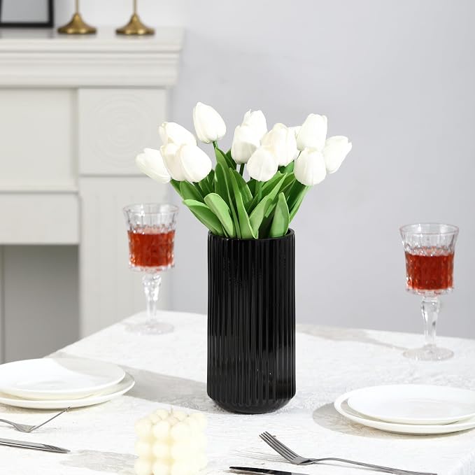 Ribbed Glass Vase, Flower Vase for Bouquet, Modern Vases for Living Room - Image 6