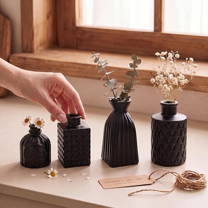 Black Glass Bud Vase Set of 22 Pcs, Small Bud Vases in Bulk, Glass Crystal - Image 2