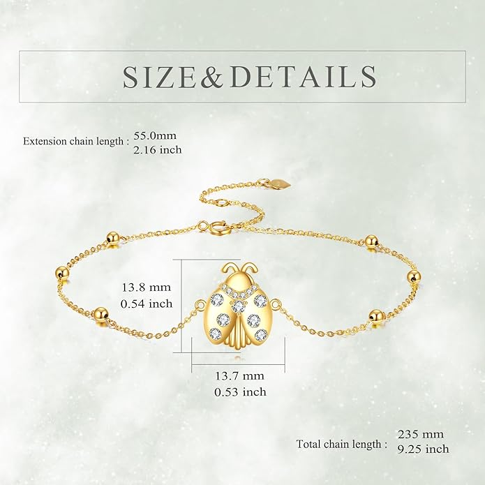 KECHO 14k Yellow Gold Butterfly/Dragonfly/Frog/Sunflower/Daisy/Tree of life/Moon/Clover Bracelet Anklet for Women