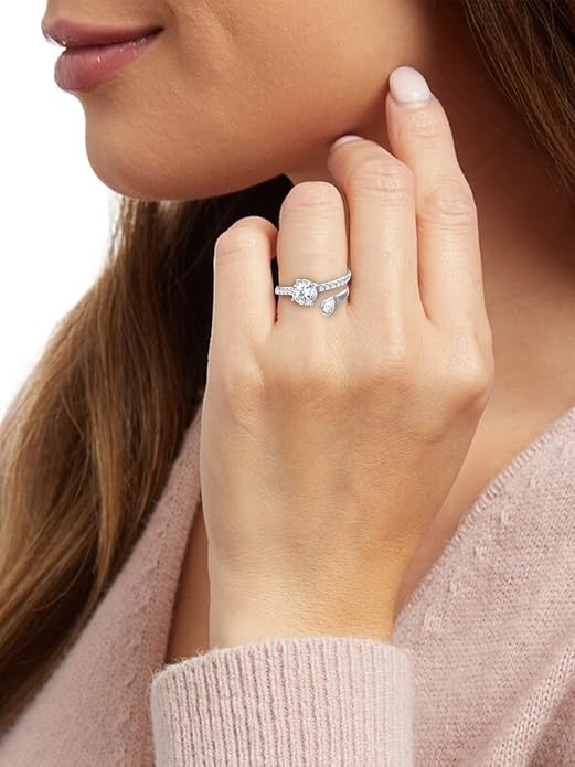 FWM Round Cut Moissanite Simple Open Rings for Women, Adjustable Ring, Solid Sterling Silver With Gold Plated, Stackable Wedding Band, Anniversary Valentines Mothers Day Christmas Gift