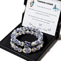 Butterfly Charm Bracelet Set - Blue and White Porcelain Beaded, Adjustable Vintage Stretch Bracelets for Women, Handmade Dainty Jewelry Gift