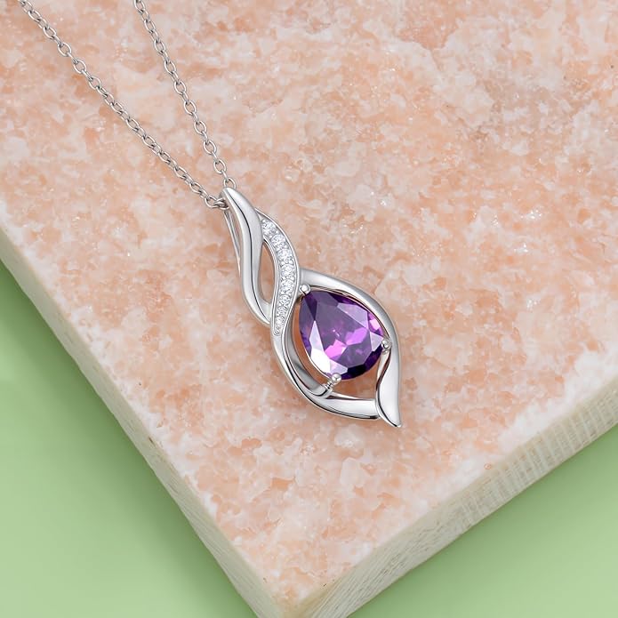 Birthstone Necklace for Women Infinity Necklaces 925 Sterling Silver Teardrop Love Birthday Jewelry Valentines Day Birthday Gifts for Her Mom Wife Girlfriend