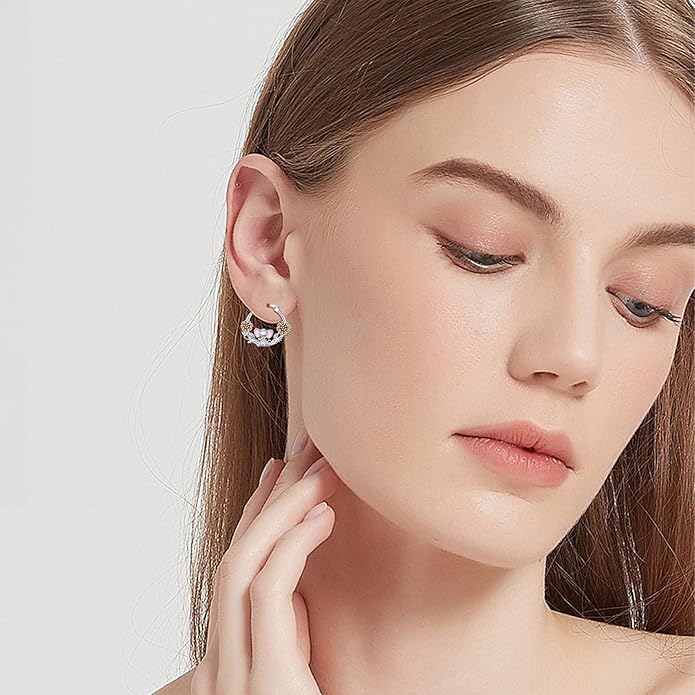 JUSTKIDSTOY Hypoallergenic Panda/Unicorn/Hummingbird/Dolphin Hoop Earrings for Women 925 Sterling Silver Animal Huggie Hoop Earrings Jewelry Gifts for Sensitive Ears