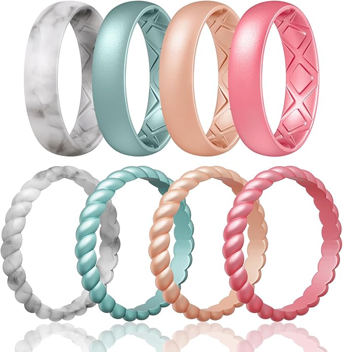 Egnaro Women's Bridal Rings Sets, Inner Arc Ergonomic Breathable Design Silicone Rubber Wedding Bands