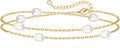 Zeffy Gold Pearl Beaded Bracelet for Women, 14K Gold Plated Jewelry Set With Paperclip Link Chain, Trendy Stack Bracelets
