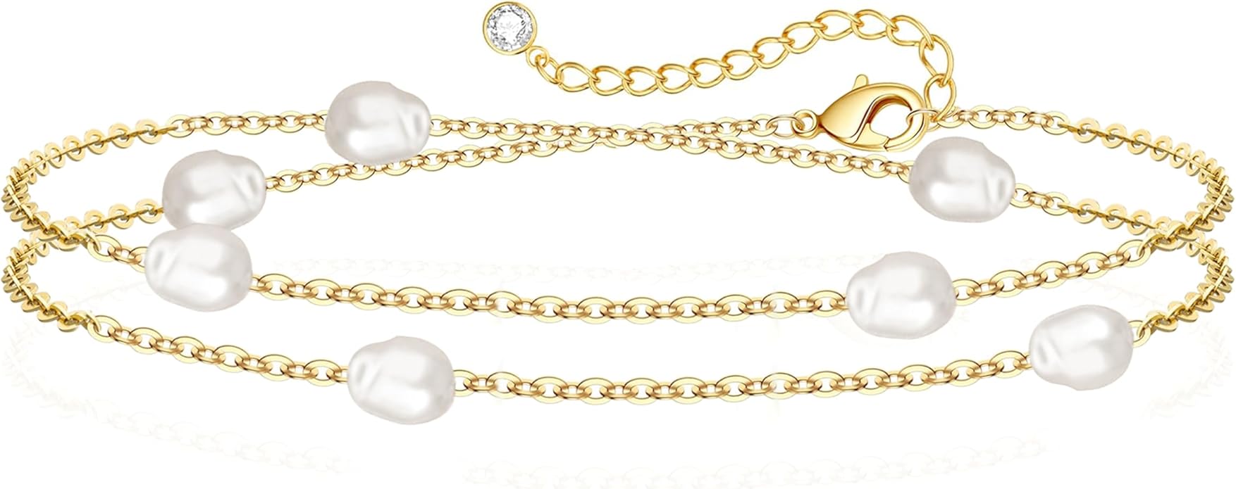 Zeffy Gold Pearl Beaded Bracelet for Women, 14K Gold Plated Jewelry Set With Paperclip Link Chain, Trendy Stack Bracelets