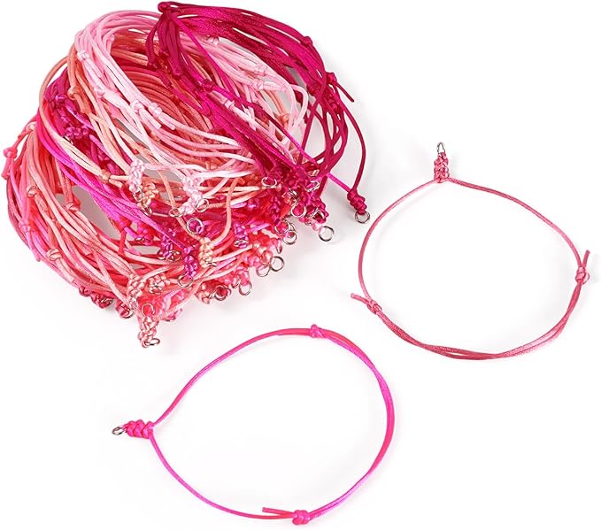 80Pcs Adjustable Braided Cord Colorful Waxed Thread Half Finished Bracelet with Jump Rings Knotting Bracelet Ropes for Wrist DIY Women Jewelry Friendship Bangle Decor 8.5-16cm Long-Pink