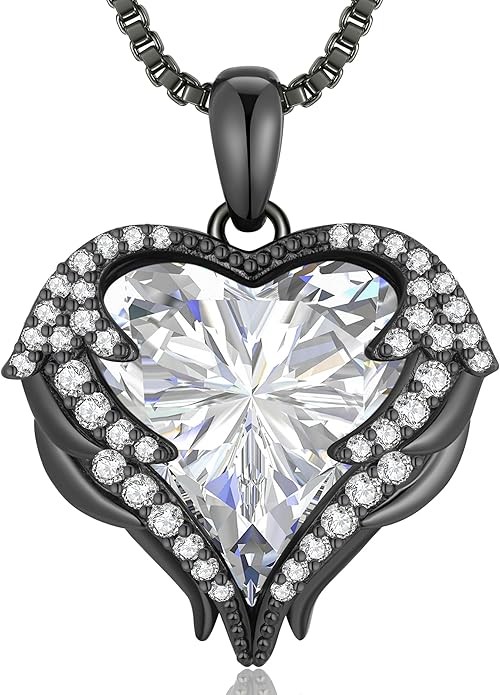 CDE Valentines Day Gifts for Women Angel Wings Necklace for Women with Birthstone, Love Heart Silver Tone/Gold Tone Pendant, Ideal Anniversary or Birthday Jewelry Gifts for Wife Girlfriend Her