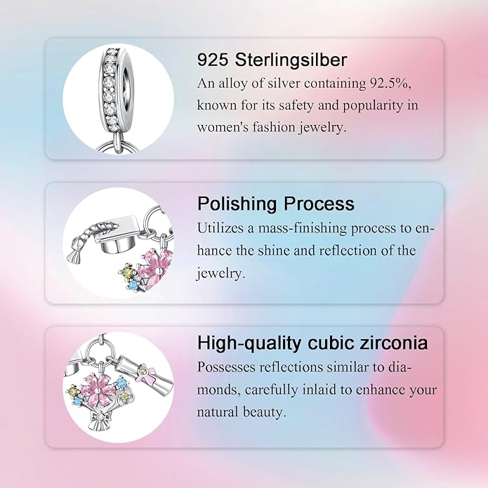 Birthday Fashion Love Heart Dangle Charm 925 Sterling Silver Charms fits Bracelets and Necklace Pendant Bead Charms Jewelry Present for Women Family Friends