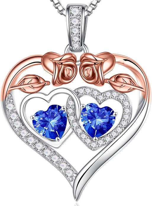 Iefil Valentines Day Gifts for Her - 925 Sterling Silver Rose Heart Necklaces for Women, Anniversary Birthday Gifts for Wife Girlfriend Mom