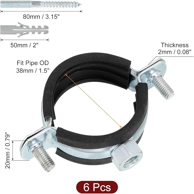 uxcell 6 Pcs Adjustable Pipe Bracket Clamp, 1-1/2" Wall Ceiling Mount Split - Image 2