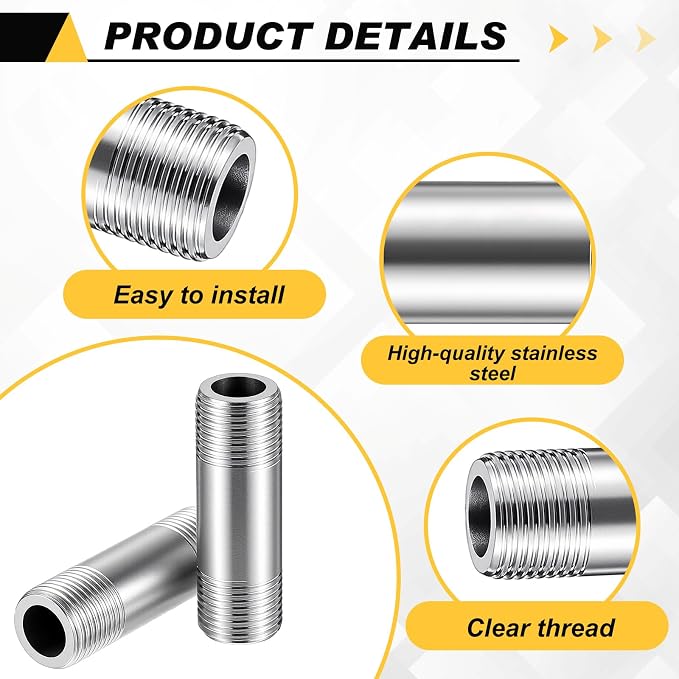 4 Pcs 304 Stainless Steel Pipe Fittings 3/8" NPT x 3/8" NPT Male Threaded 2" - Image 3