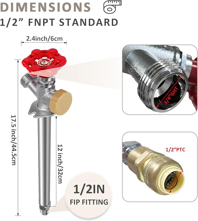 8 inch Anti-Siphon Frost Free Sillcock, No Lead Brass Frost Proof Outdoor - Image 3