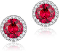 YOMELA Cubic Zirconia Earrings Studs, Halo CZ Birthstone Simulated Diamond Stud Earrings for Women