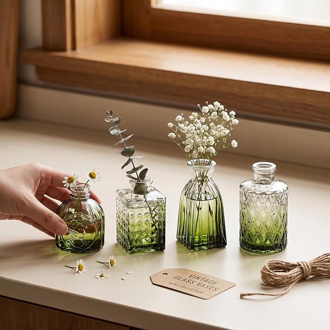 Clear Gradient Green Glass Bud Vase Set of 22 Pcs, Small Bud Vases in Bulk - Image 2