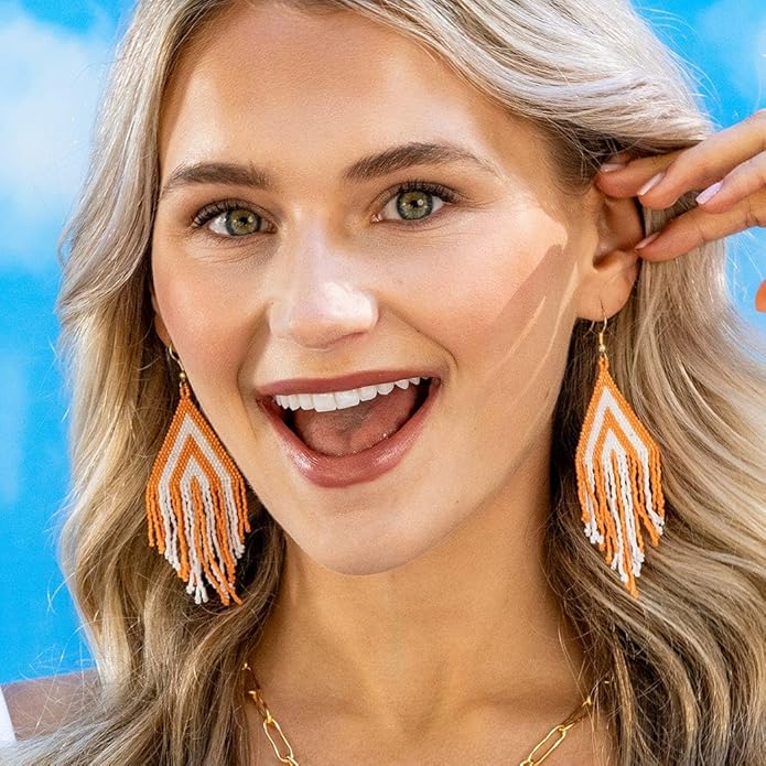 INK+ALLOY Game Day Earrings for Women, Luxe Beaded Fringe Earrings for Football Gameday Outfits, Handmade Jewelry for College Students, Team Gifts, Teachers, Football Moms