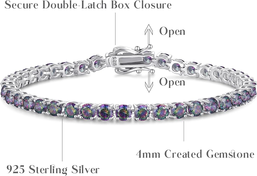 FANCIME Birthstone Bracelet Sterling Silver Gemstone Tennis Bracelets Fine Jewelry Wedding Bridal Prom Birthday Gift for Women Her, Length 7.2 Inch Width 4mm