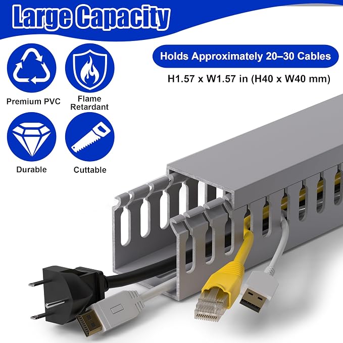 1.6"H x 1.6"W Cable Raceway, 12ft Under Desk Wire Management Channel, 4 Pack - Image 3