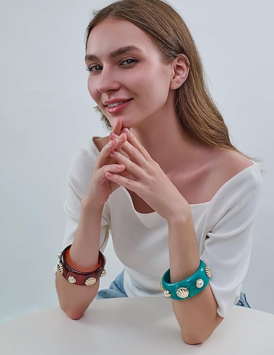Trendy Acrylic Resin Bangle Bracelet for Women Chunky Transparent Acetate Mottled Plate Bangle Bracelet Statement Jewelry