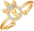 Unicorn Rings Gifts for Girls - Adjustable Initial Ring Dainty Cute Unicorn Rings for Girl Teens Little Girls Jewelry Birthday Gift