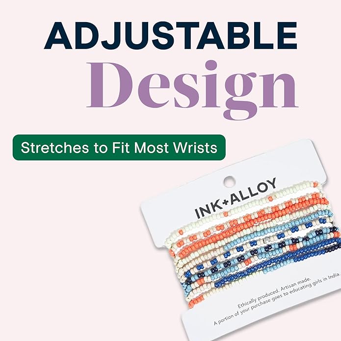 INK + ALLOY 10-Strand Stacking Beaded Bracelets for Women – Mixed Patterns Bracelet Stack - Adjustable Stretch Fit - Handmade Boho Bracelets for Women - Perfect for Any Occasion