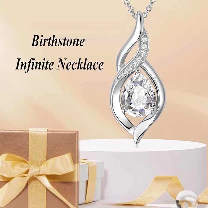 Birthstone Necklace for Women Infinity Necklaces 925 Sterling Silver Teardrop Love Birthday Jewelry Valentines Day Birthday Gifts for Her Mom Wife Girlfriend