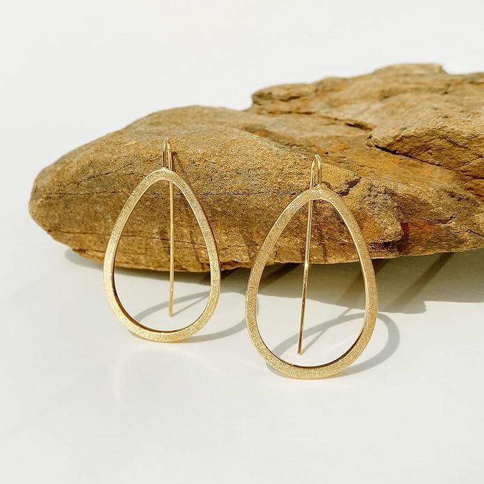 OZEL Gold Dangle Earrings for Women Brushed Finish, Matte Gold Statement Jewelry, 14k Gold Plated