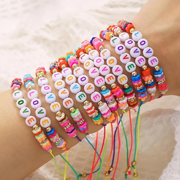 Friendship Bracelets Boho Stackable Bracelets for Women Surfer Heishi Clay Bead Bracelets Stretch Preppy Bracelets Colorful Boho Bracelets for Women