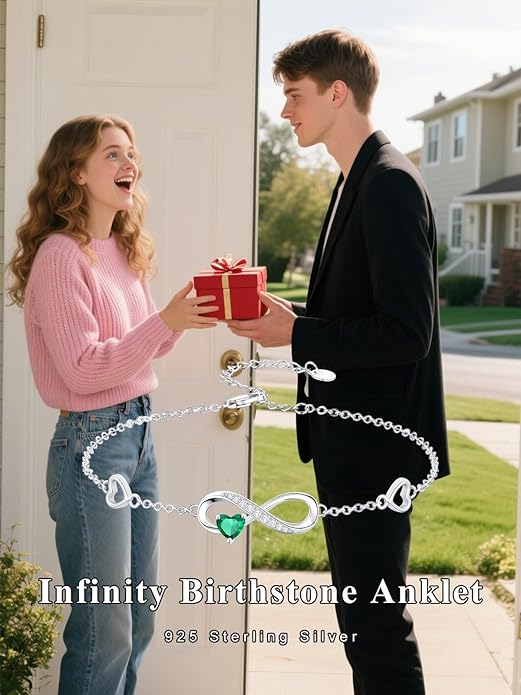 Dorunmo Infinity Heart Anklet Bracelet for Women 925 Sterling Silver Adjustable Infinity Birthstone Bracelet Friendship Jewelry Gifts for Women Birthday Christmas