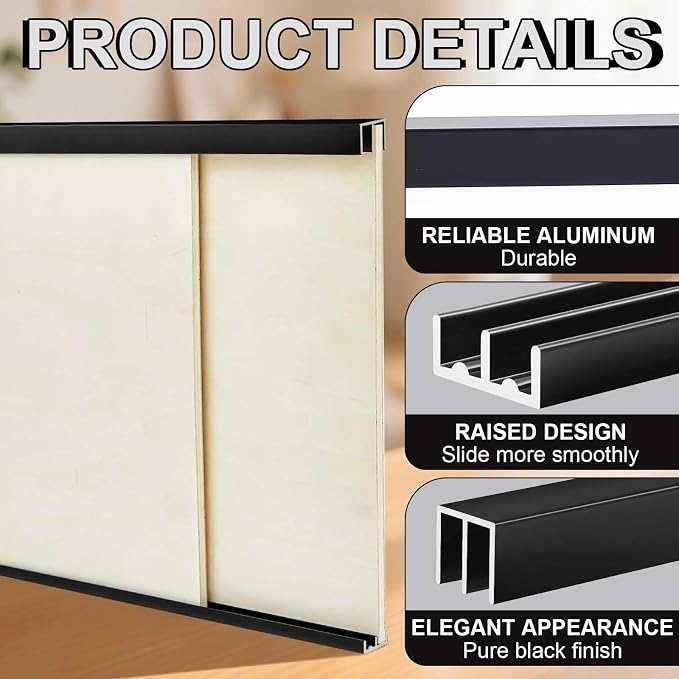 2 Set 3 ft Black Aluminum Sliding Door Track Set - Image 3