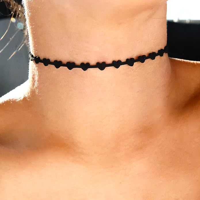 Fesciory Black Necklaces for Women, Adjustable Layered Velvet Leather Lace Collar Necklace, Goth Jewelry Gifts.