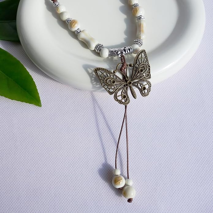 Boho Style Colorful Ceramic Bead Strand Necklace Adjustable Bohemian Jewelry Gift for Women, Fashion Clothing Matching Necklace