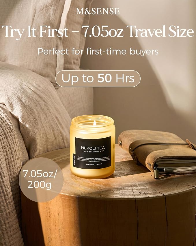M&SENSE Neroli Tea Scented Candles, 7.05oz Non Toxic, Natural Soy Wax | 50 - Image 3