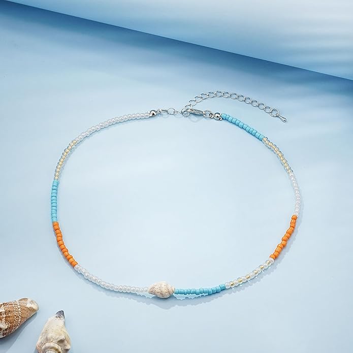 Women's Shell Starfish Boho Layered Beaded Necklace Choker for Summer Beach Vacation Gifts for Birthday/Anniversary/Christmas
