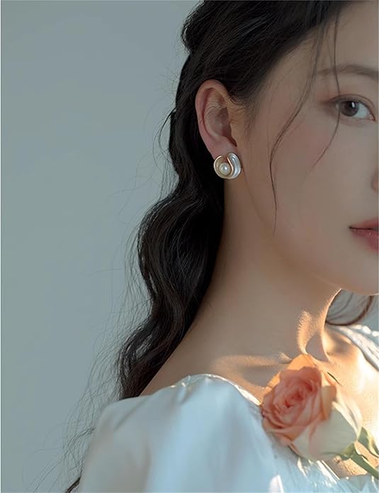 Pearl Stud Earrings for Women Stainless Steel Unique Statement Small Pearl Enamel Button Statement Vintage Earring Jewelry