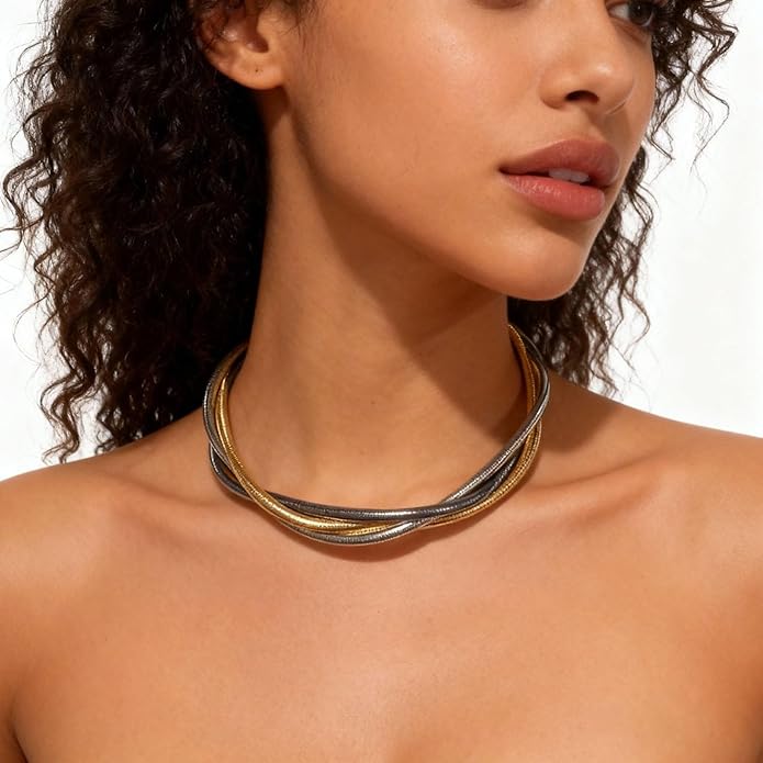 Chunky Gold Snake Chain Choker for Women Stainless Steel Layered Collar Necklace Punk Gothic Y2K Statement Jewelry Gift