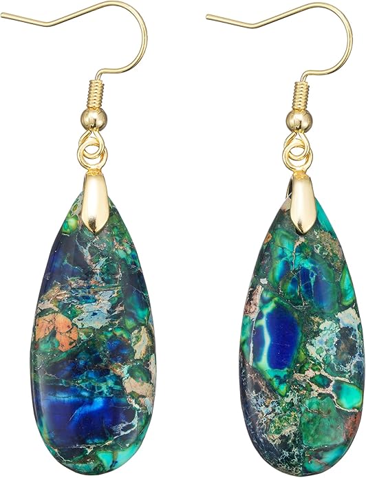 Boho Women Natural Stone Earrings Unique Healing Imperial Jasper Gemstone Energy Hypoallergenic Lightweight Dangle Drop Earrings Multiple Styles Earrings Jewelry for Birthday Party Gift