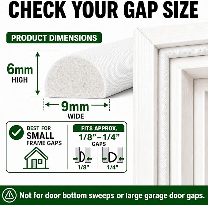 10FT Weather Stripping Door Seal, Self-Adhesive PU D-Shaped Seal Strip - Image 5