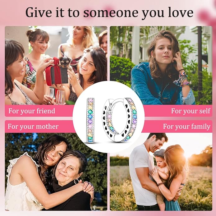 NARMO Earrings for Women 925 Sterling Silver Heart Hoops Small Colorful Rainbow Hoop Earrings Huggie Earrings