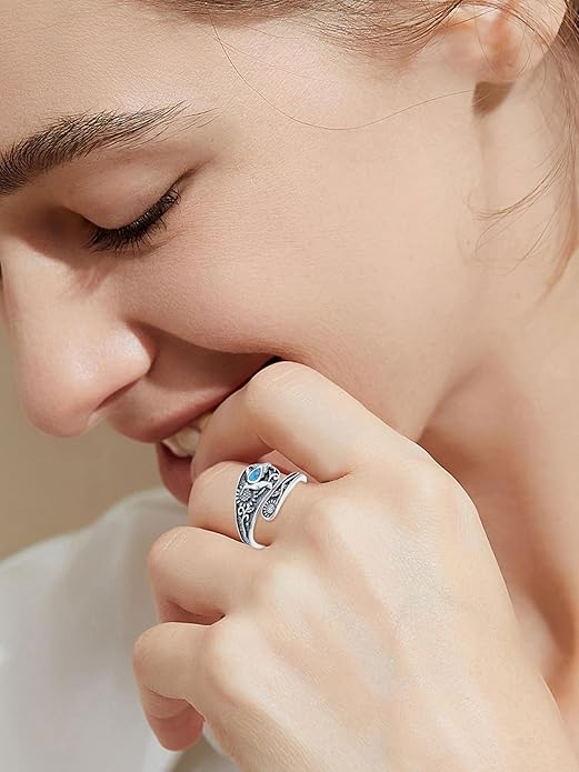 JKR Turquoise Spoon Rings for Women Sterling Silver Vintage Antique Thumb Ring Boho Jewelry Anniversary Birthday Gift for Wife Her Mom