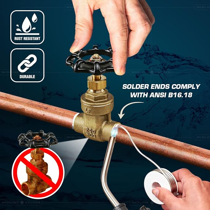 Midline Valve 427D226 Gate Valve, Lead-Free 4 in. Sweat Connection, Cast Brass - Image 5