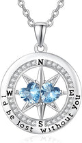 Compass Necklace for Women, Exquisite S925 Valentines Day Anniversary Birthday Gifts for Wife Her Double Birthstone Pendant Jewelry ‘I'd be Lost Without You’