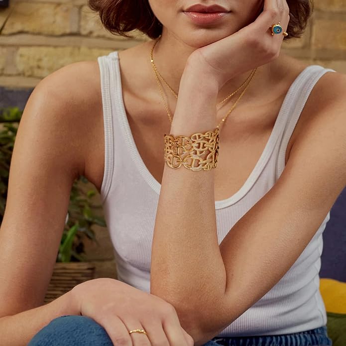 POTESSA 18K Gold Plated Cuff Bracelets Adjustable Dainty Bangle Handemade Jewelry for Women