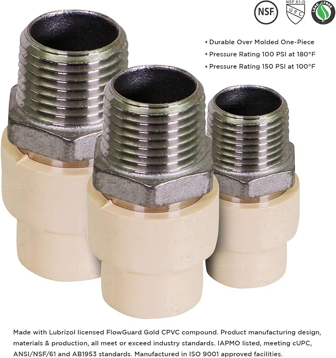 Supply Giant TTDQN056 Male x CPVC Adapter Transition Pipe Fitting; Durable Over - Image 4
