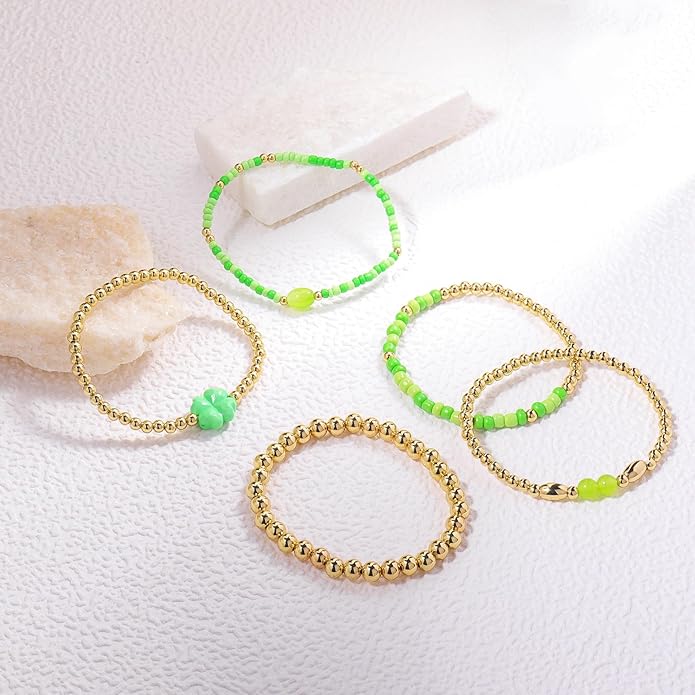 Gold Bracelets for Women Waterproof, 14K Gold Plated Beaded Cross Bracelets Set,Boho Stretch Bracelets Stackable Jewelry for Women Teenage Girls Jewelry Christmas Gifts