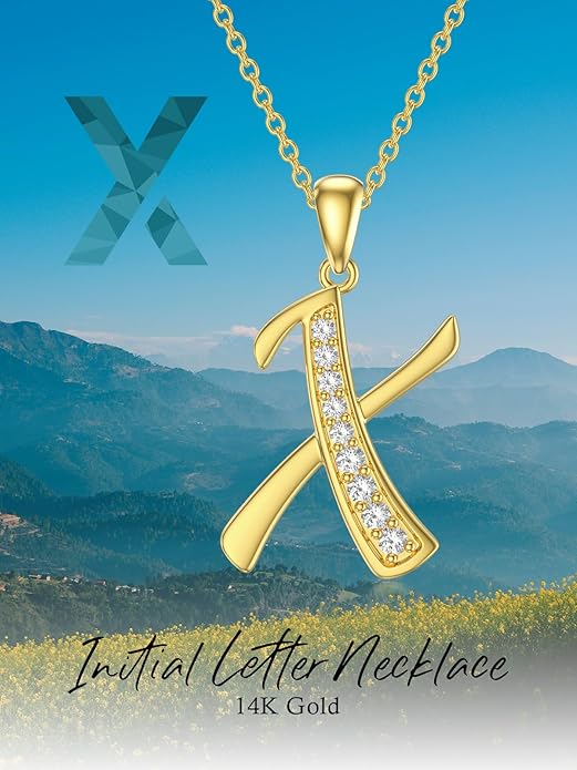 14k Gold Initial Necklace for Women, Solid Gold Moissanite Letter Pendant Necklaces Jewelry for Her Birthday Valentines Day Gifts for Mom Wife Christmas Gifts for Girlfriend Sister