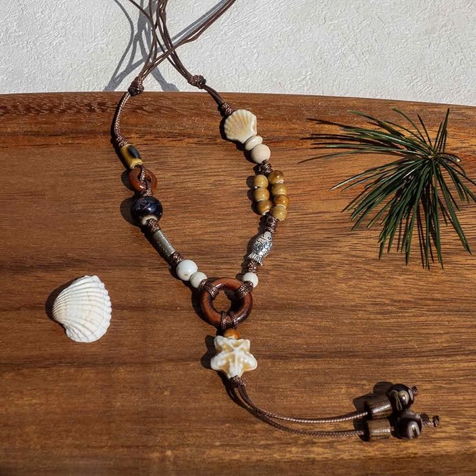 Boho Style Colorful Ceramic Bead Strand Necklace Adjustable Bohemian Jewelry Gift for Women, Fashion Clothing Matching Necklace