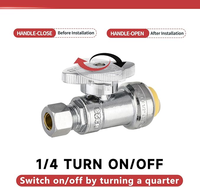 10 Pieces EFIELD Push Fit Straight Stop Valve, 1/4 Turn | Water Shut Off 1/2 - Image 4