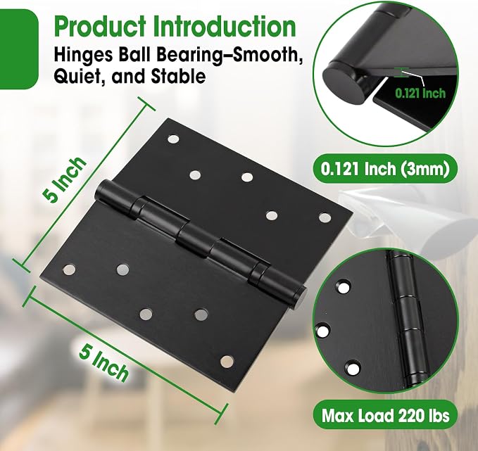 5 Inch Heavy Duty Door Hinges 5x5 Stainless Steel Ball Bearing | Square Corner - Image 2