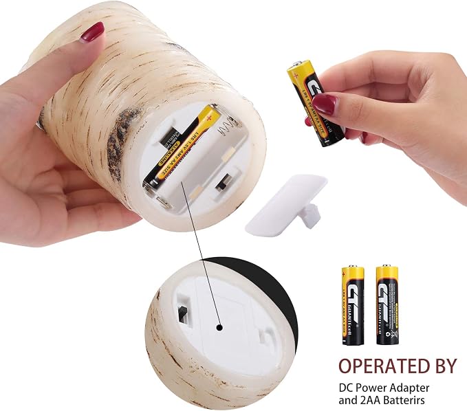 qinxiang Flameless Candles LED Candles Birch Bark Set of 3 Ivory Real Wax - Image 6